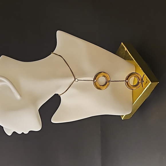 Gold Tone Circles and Brass Chain Necklace - Picture 1 of 3